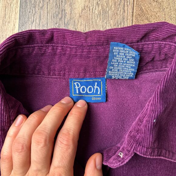 Vintage 90s Y2K Disney Corduroy Shirt Women's Large Purple Winnie The Pooh 4737 - Picture 2 of 12